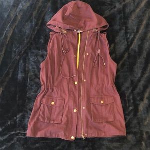Women’s Maroon Cargo Vest with Hood